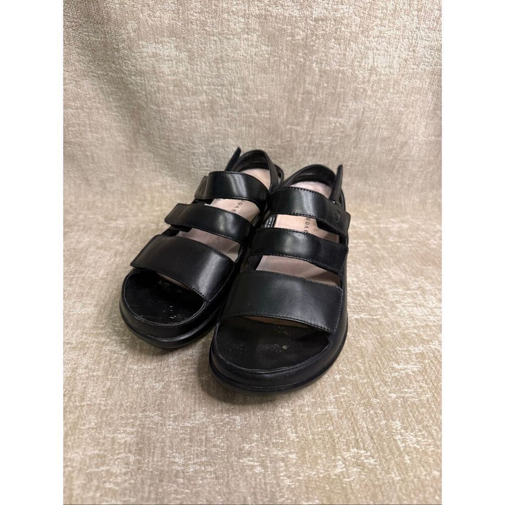 Aravon Women's Leather Adjustable Straps Slingback Sandals Black Size 7